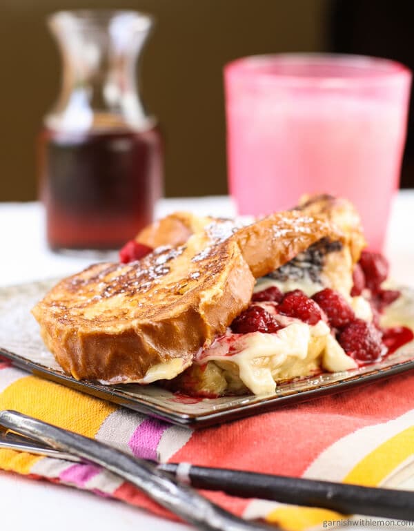 Mascarpone And Raspberry Stuffed French Toast Garnish With Lemon