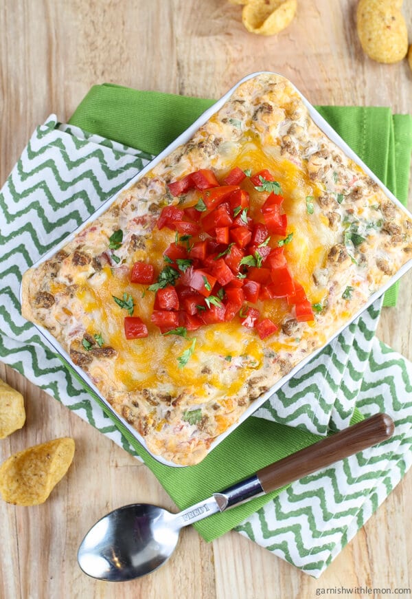 Cheesy Sausage Dip - Garnish with Lemon