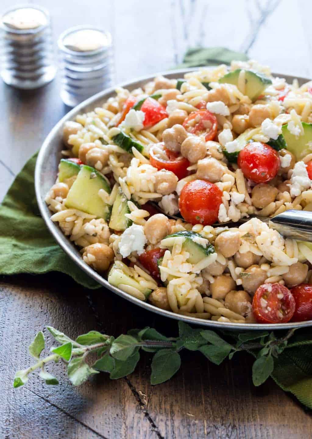 Easy Orzo and Chickpea Salad - Garnish with Lemon