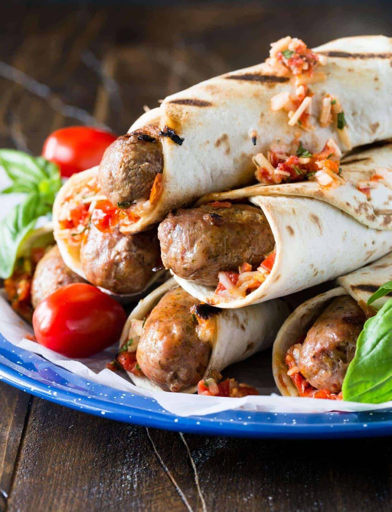 Italian Grilled Sausage Wraps - Garnish with Lemon