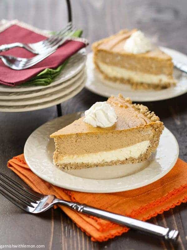 Layered Pumpkin Cheesecake Pie - Garnish with Lemon