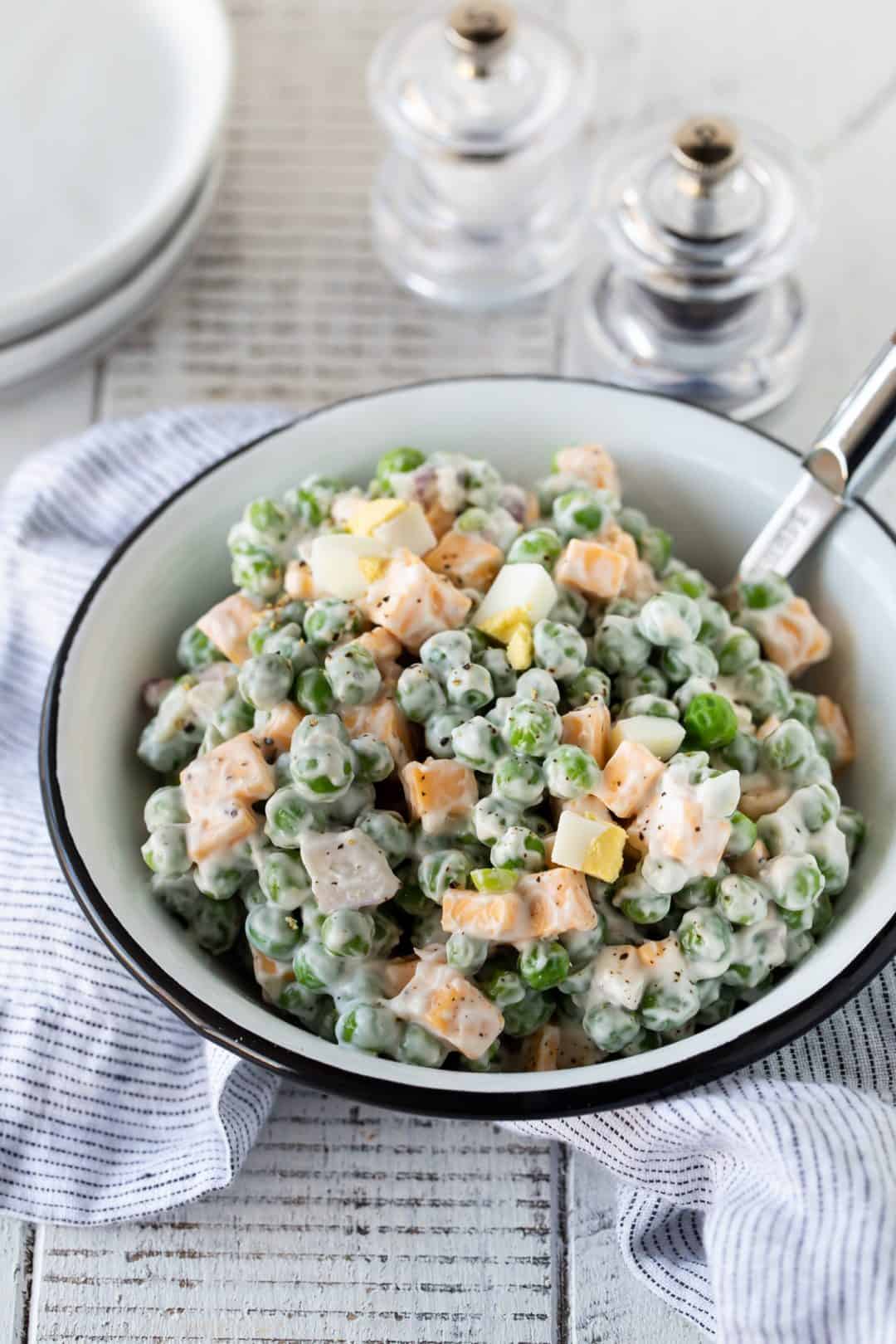 Easy Pea and Cheese Salad Garnish with Lemon