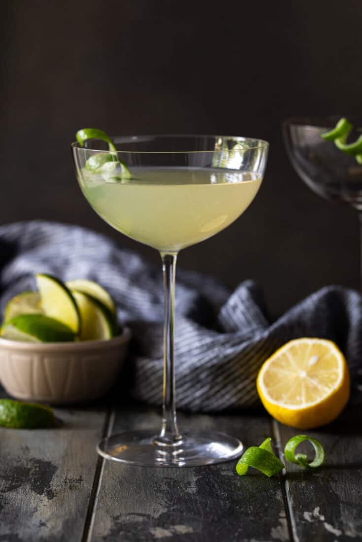 Easy Elderflower Martini Recipe with Vodka & Gin - Garnish with Lemon