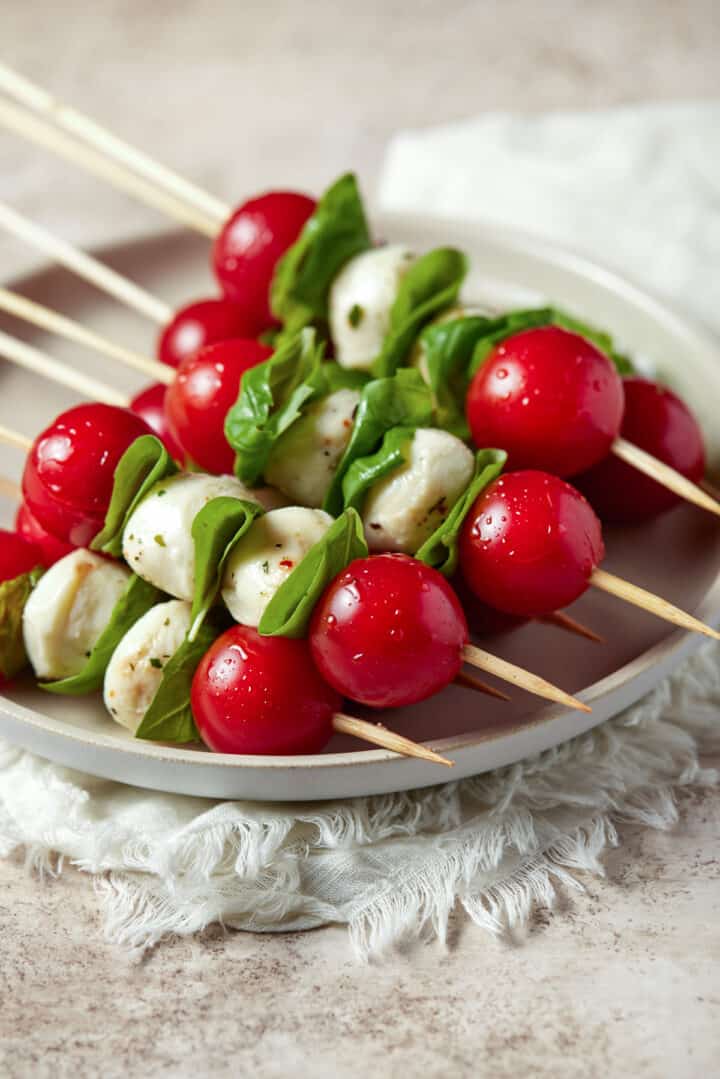 4-ingredient Caprese Skewers (easy appetizer recipe) - Garnish with Lemon