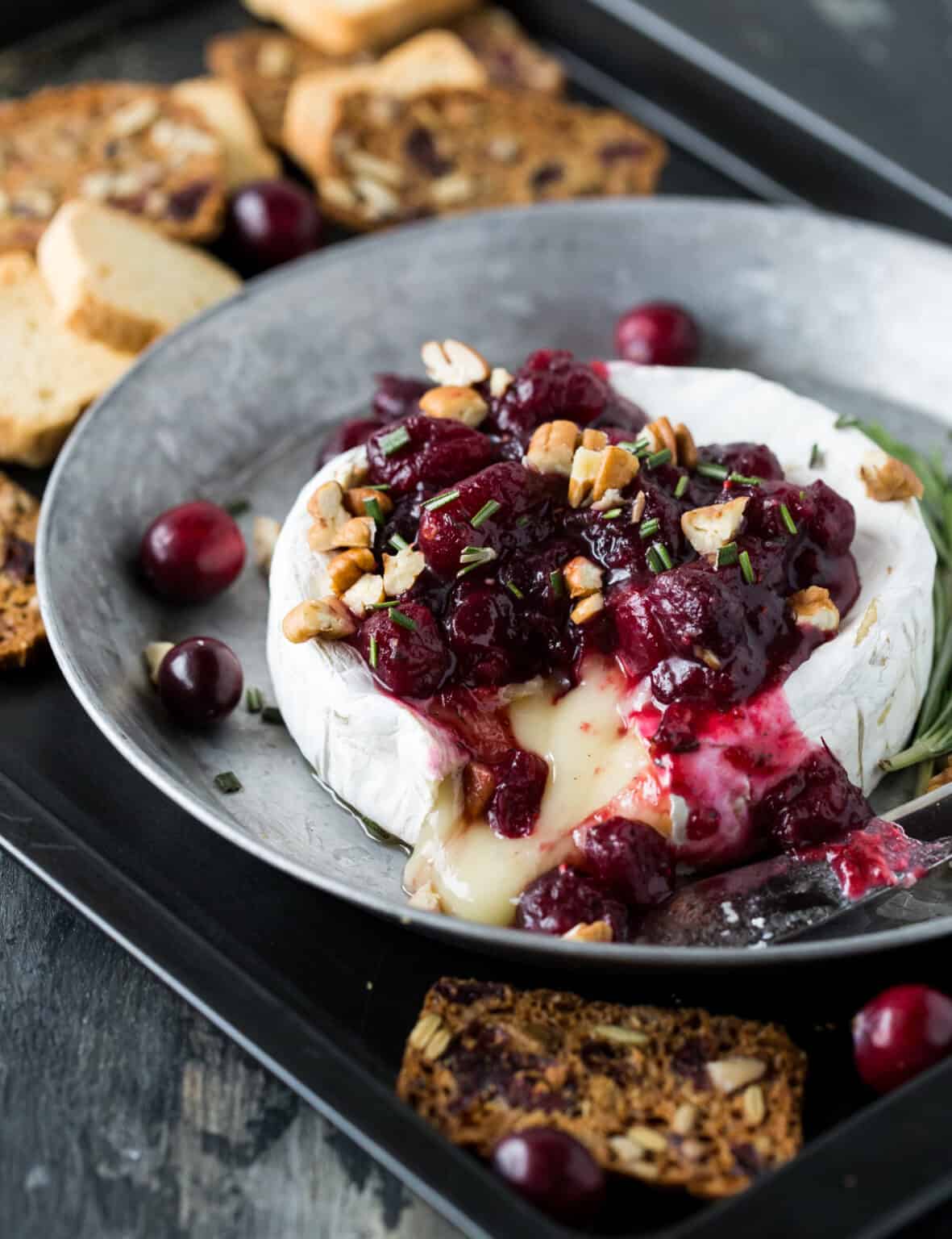 Easy Baked Brie with Jam (no pastry!) Garnish with Lemon