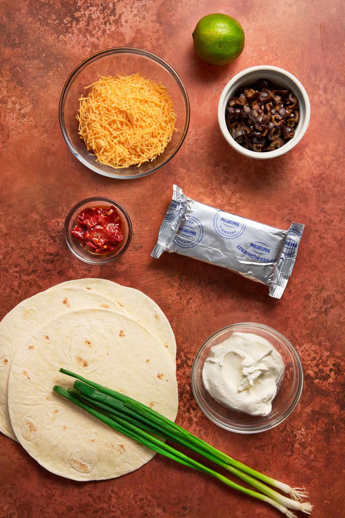 Ingredients needed to make chipotle roll ups.